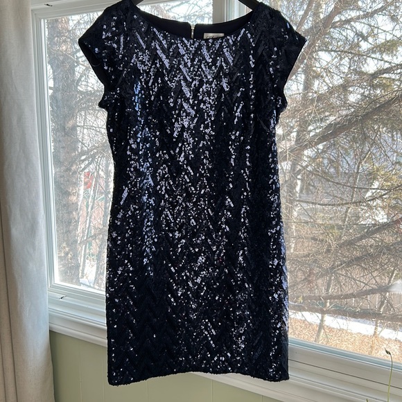 Blue Sequins Fitted Dress, Size 12 - Picture 1 of 4